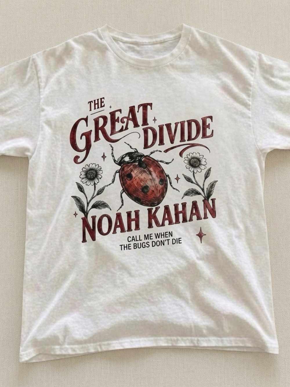 The Great Divide Noah Kahan Graphic Tee - White with Red/Burgundy Print